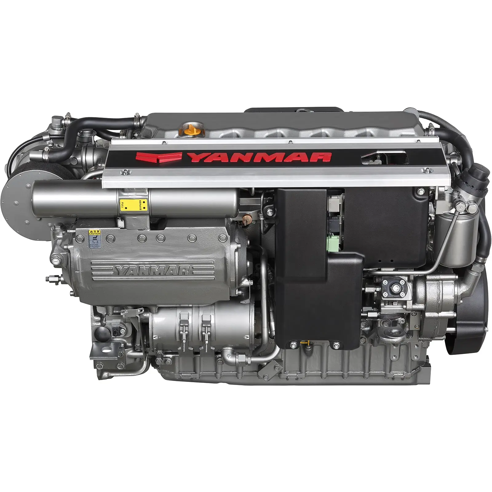A Yanmar diesel engine with various mechanical components and branding.